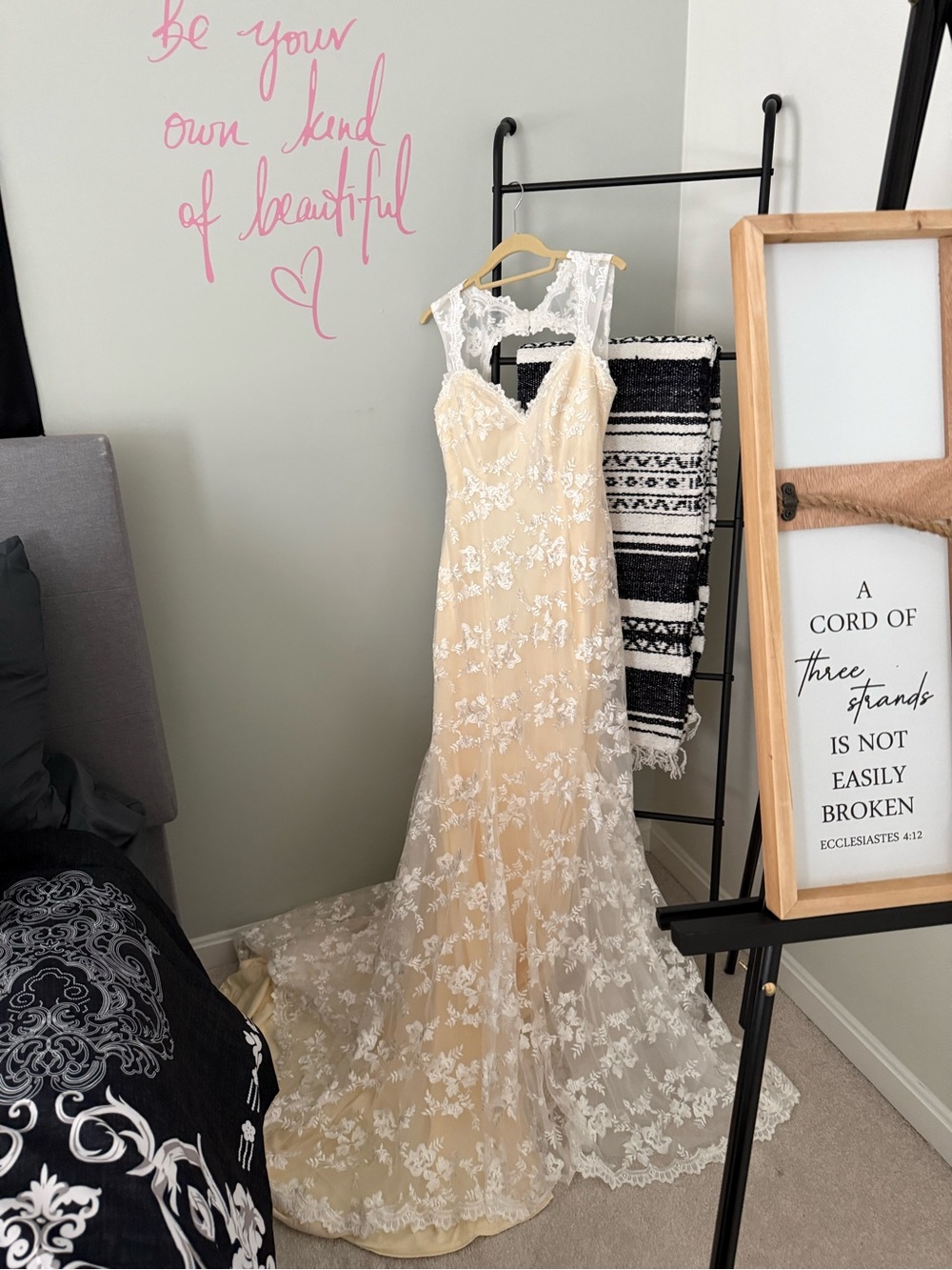 Ivory Lace Overlay Mermaid Gown